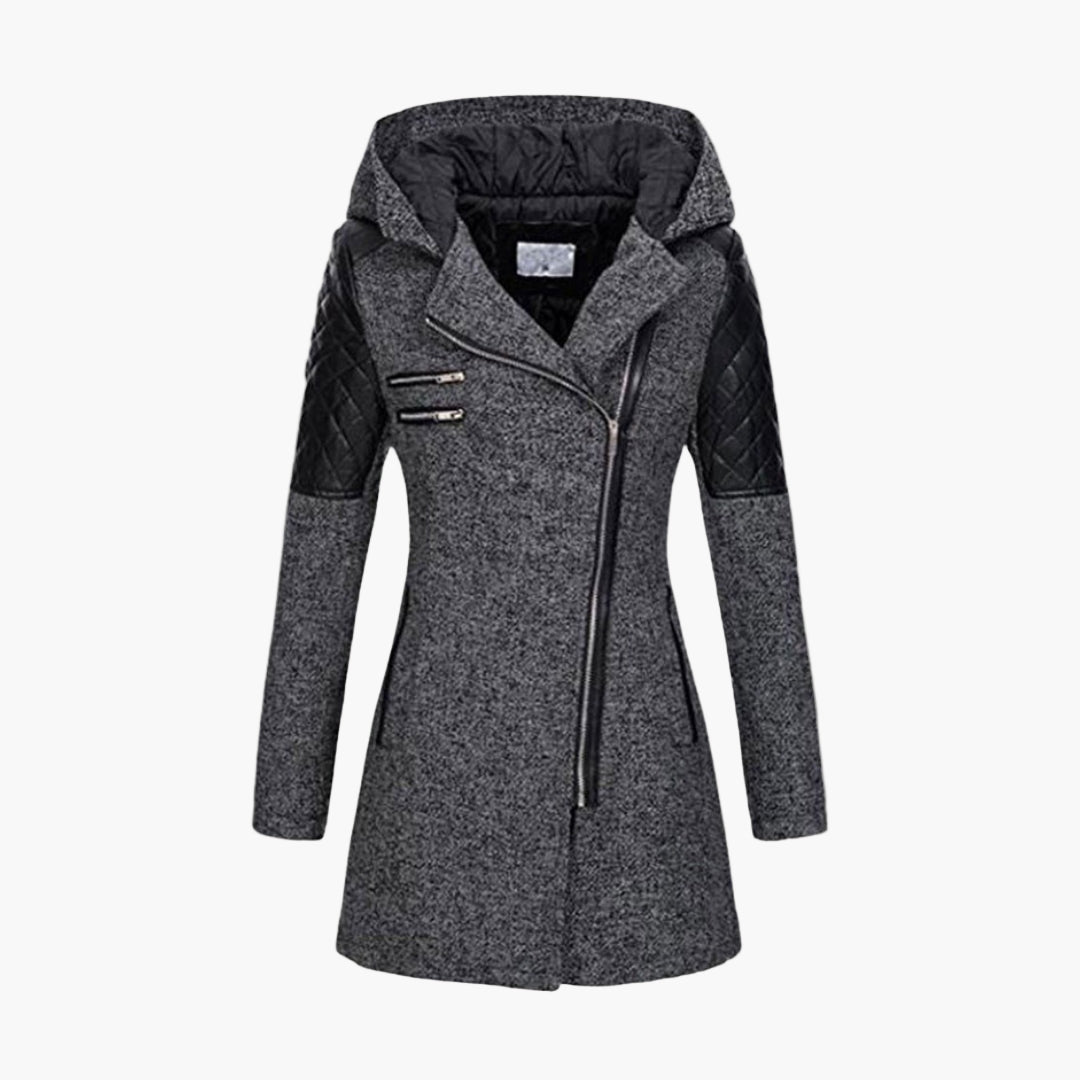 Women's Hooded Asymmetrical Zip Tweed Coat – Modern Winter Outerwear