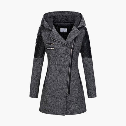 Women's Hooded Asymmetrical Zip Tweed Coat – Modern Winter Outerwear