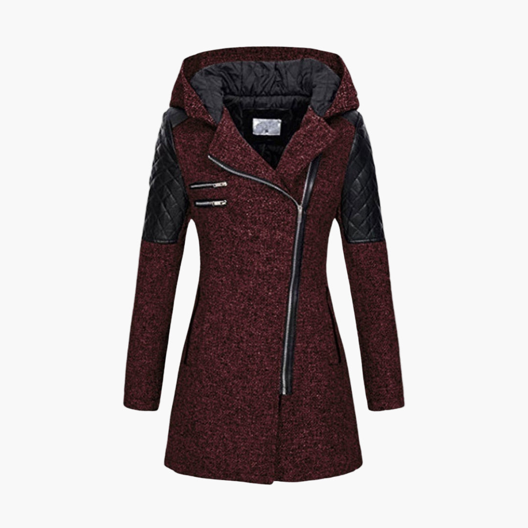 Women's Hooded Asymmetrical Zip Tweed Coat – Modern Winter Outerwear