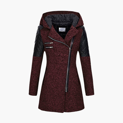 Women's Hooded Asymmetrical Zip Tweed Coat – Modern Winter Outerwear