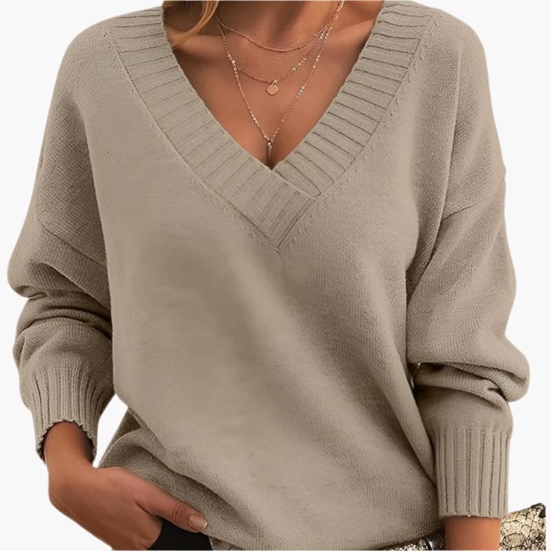 Women's Chic V-Neck Long Sleeve Sweater for Everyday Elegance