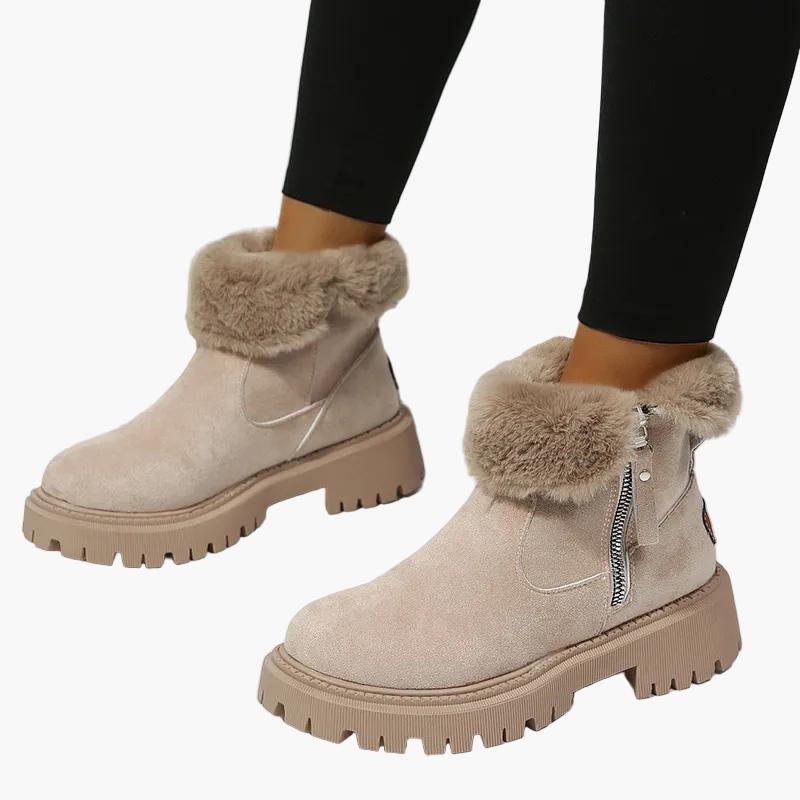 Women's Cozy Winter Ankle Boots with Faux Fur Cuff and Chunky Sole - Stylish Everyday Footwear