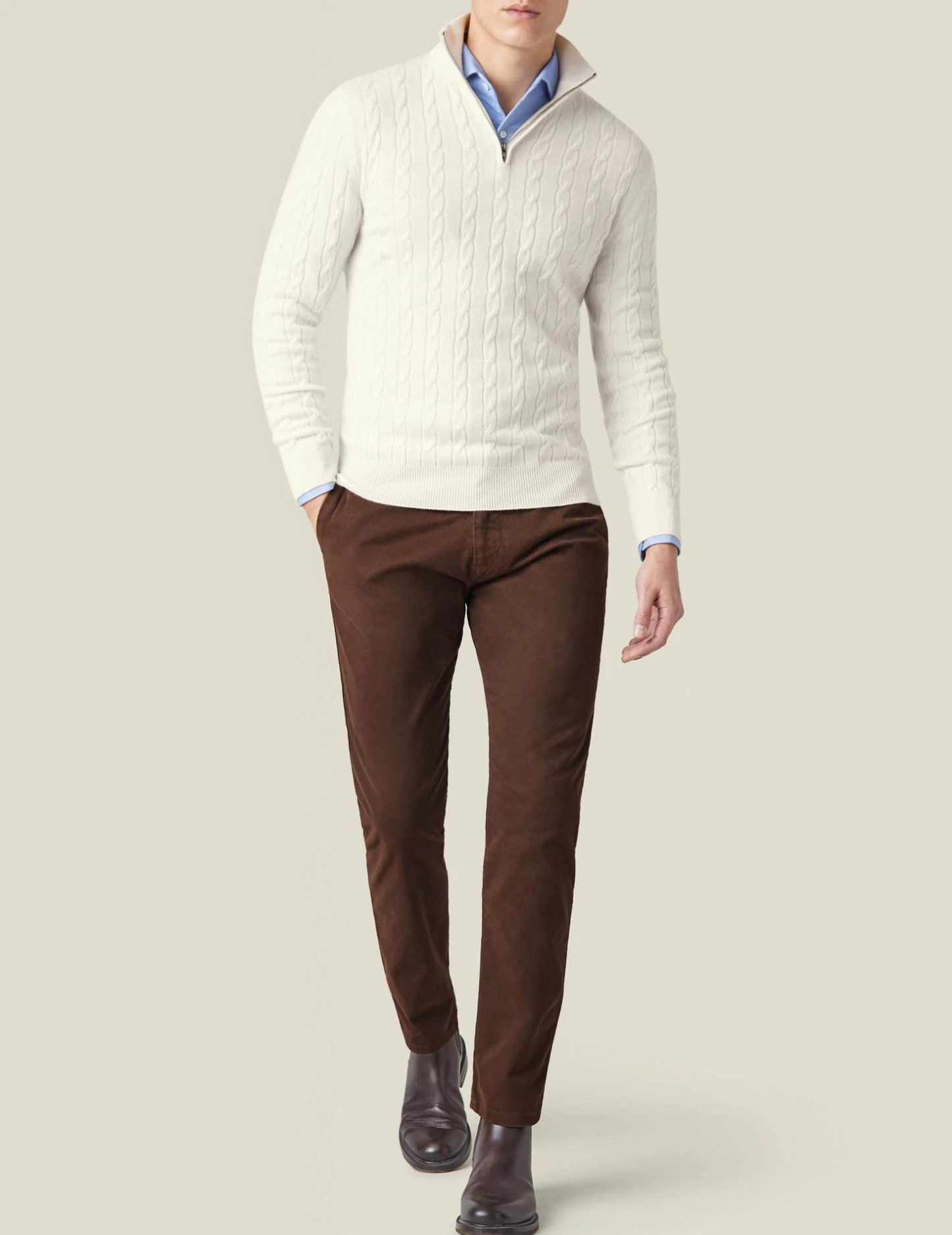Men's Classic Cable-Knit Quarter-Zip Sweater – Versatile Smart Casual Style