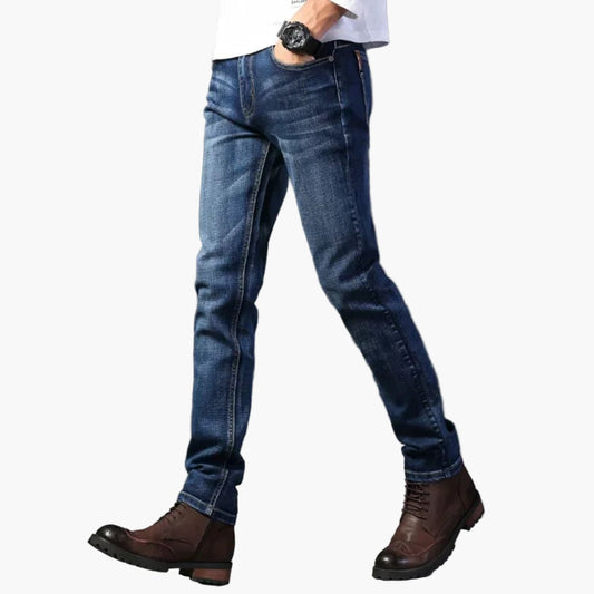 Men's Classic Slim Traveler Jeans - Casual Straight Fit Stretch Denim