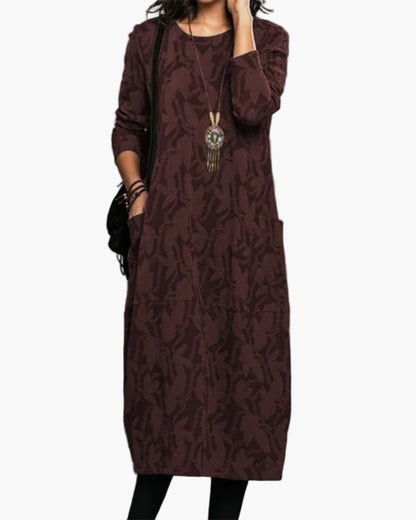 Women's Casual Long Sleeve Knitted Midi Dress - Relaxed Fit Everyday Style