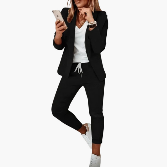 Women's Business Casual Blazer and Jogger Pants Set – Modern Office Lounge Outfit