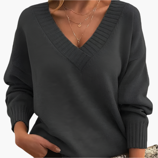 Women's Chic V-Neck Long Sleeve Sweater for Everyday Elegance