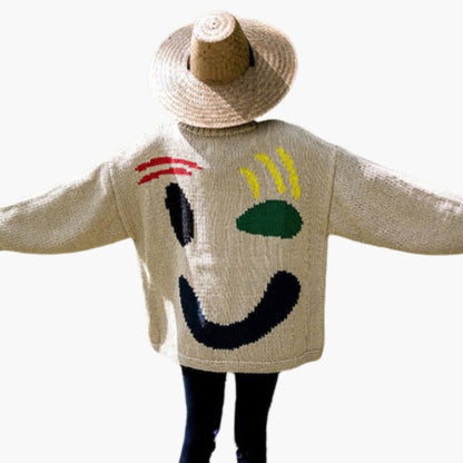 Women's Artistic Graphic Knit Jumper Casual Relaxed Fit Sweater