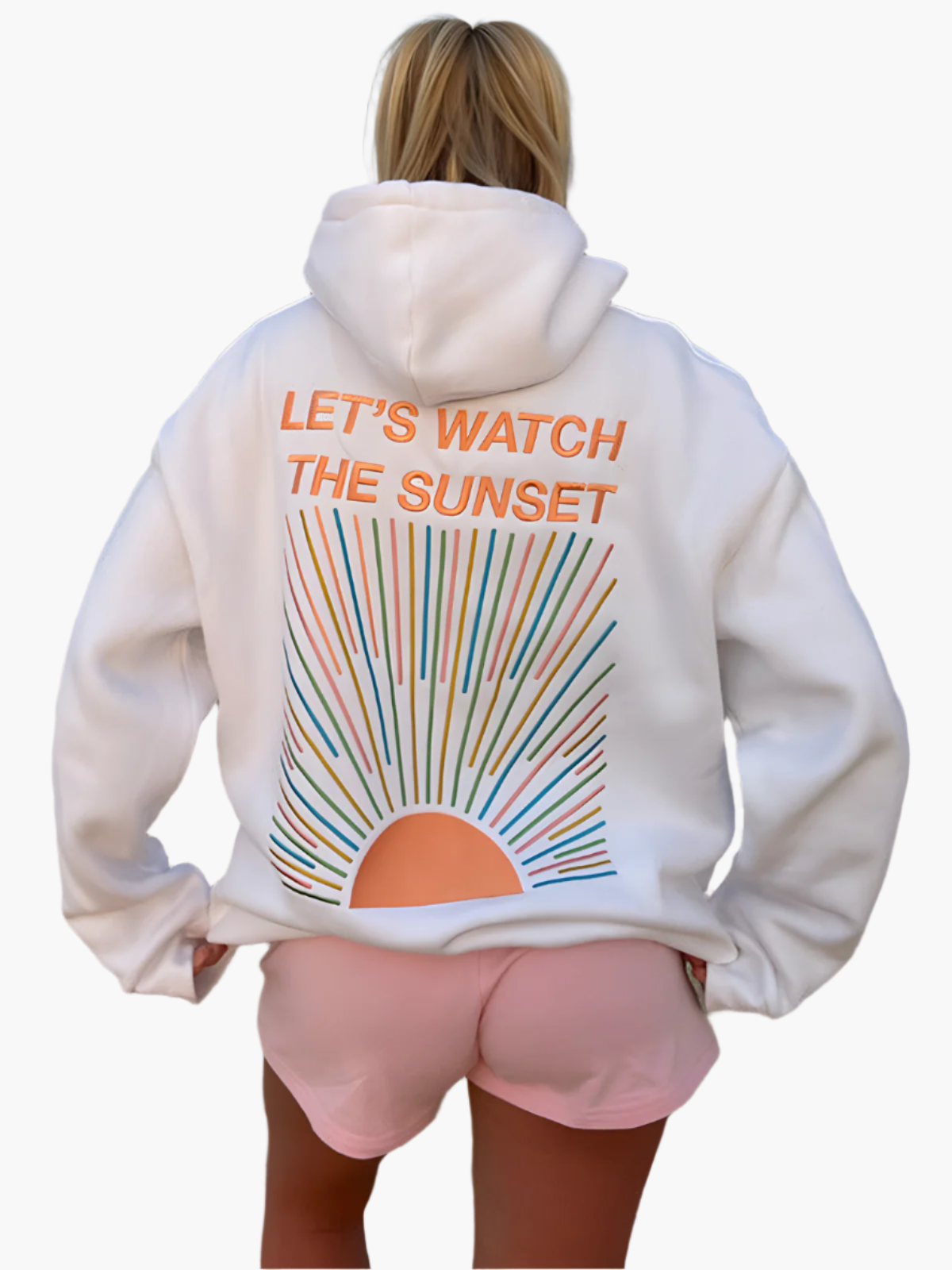 Women's Oversized Hoodie with "Let's Watch The Sunset" Graphic – Casual Relaxed Fit Pullover for Beach or Lounge