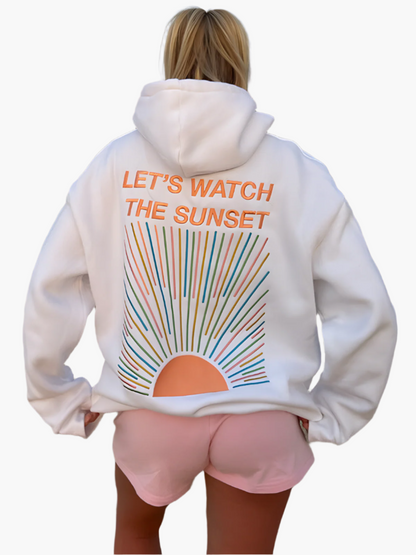 Women's Oversized Hoodie with "Let's Watch The Sunset" Graphic – Casual Relaxed Fit Pullover for Beach or Lounge