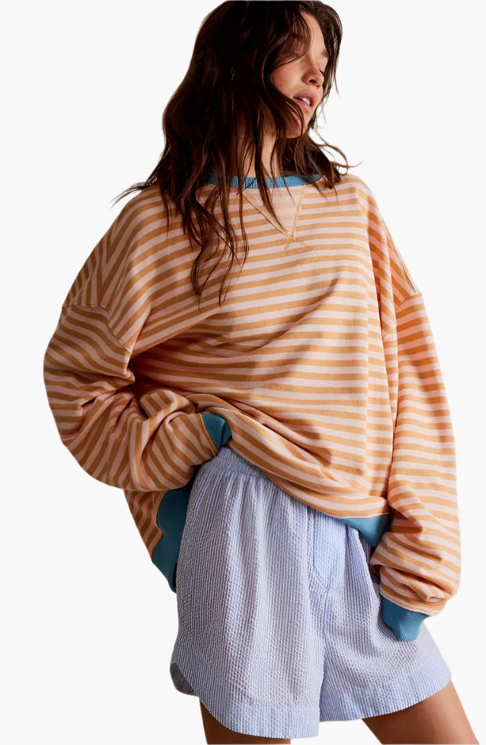 Women's Oversized Striped Relaxed Pullover Sweater for Casual Layering