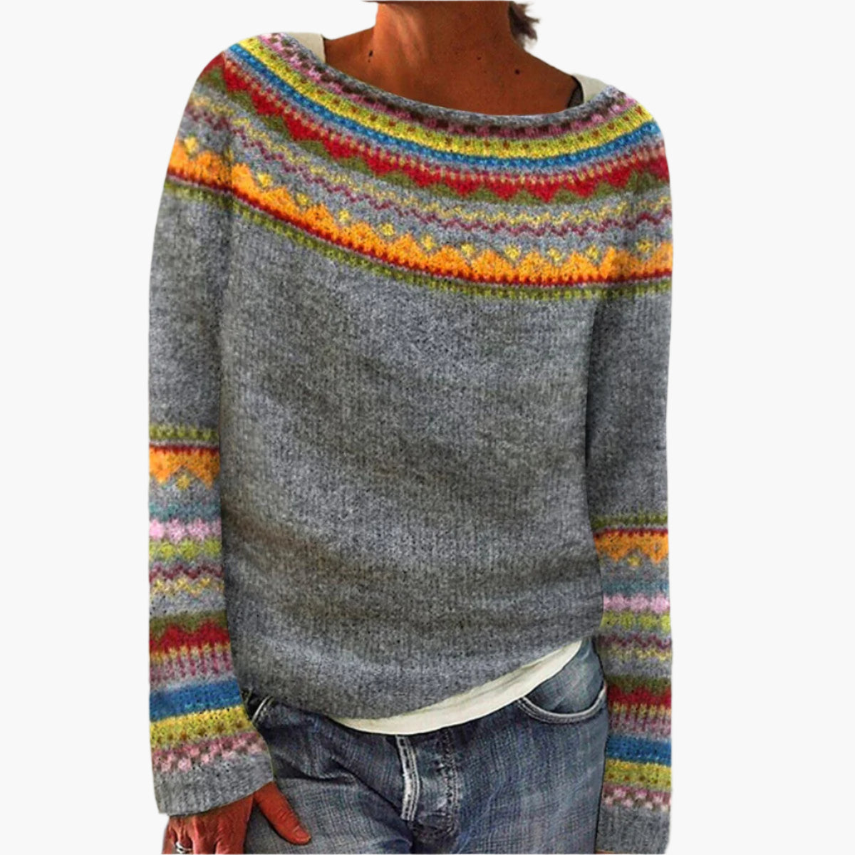 Women's Retro Patterned Knit Pullover Sweater Casual Vintage Style