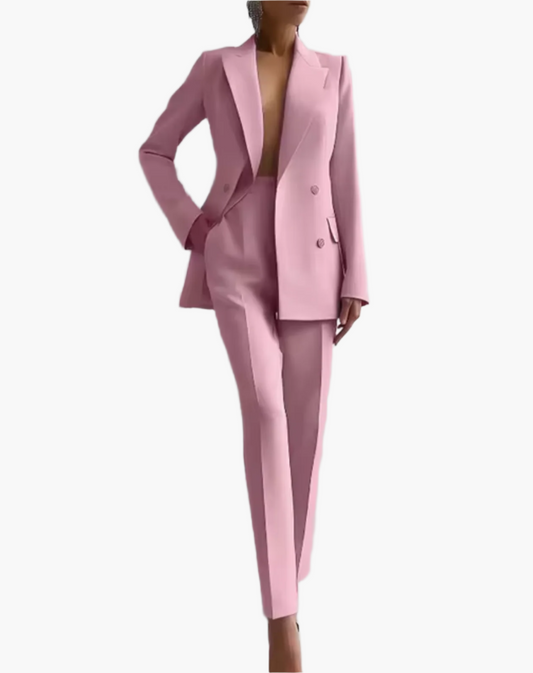 Women's Business Two-Piece Blazer and Pants Set – Elegant Office Suit for Summer
