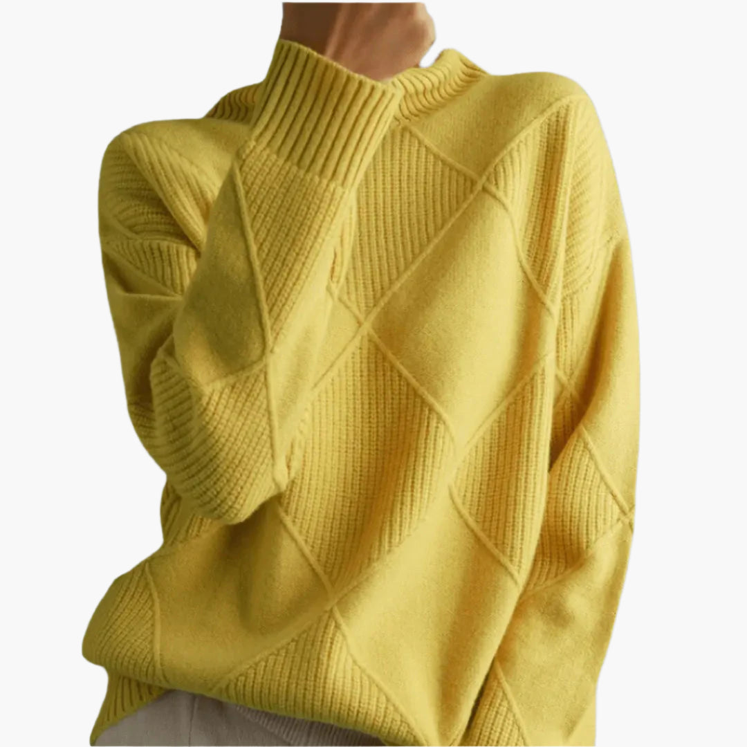 Women's Elegant Casual Turtleneck Sweater with Geometric Knit Design