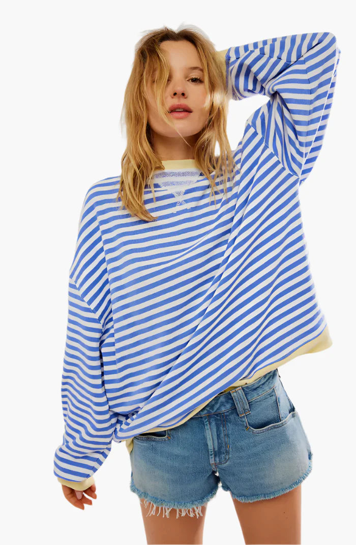 Women's Oversized Striped Relaxed Pullover Sweater for Casual Layering
