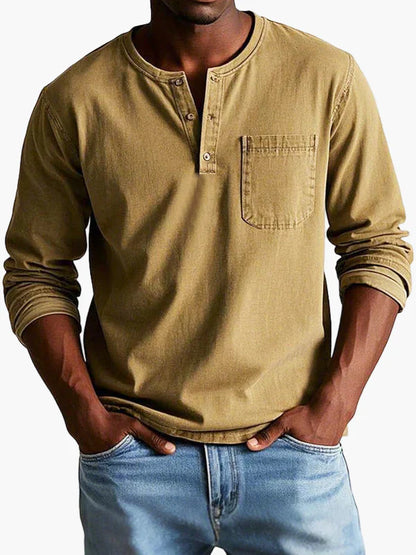 Men's Vintage Long Sleeve Casual Henley Shirt – Classic Everyday Style