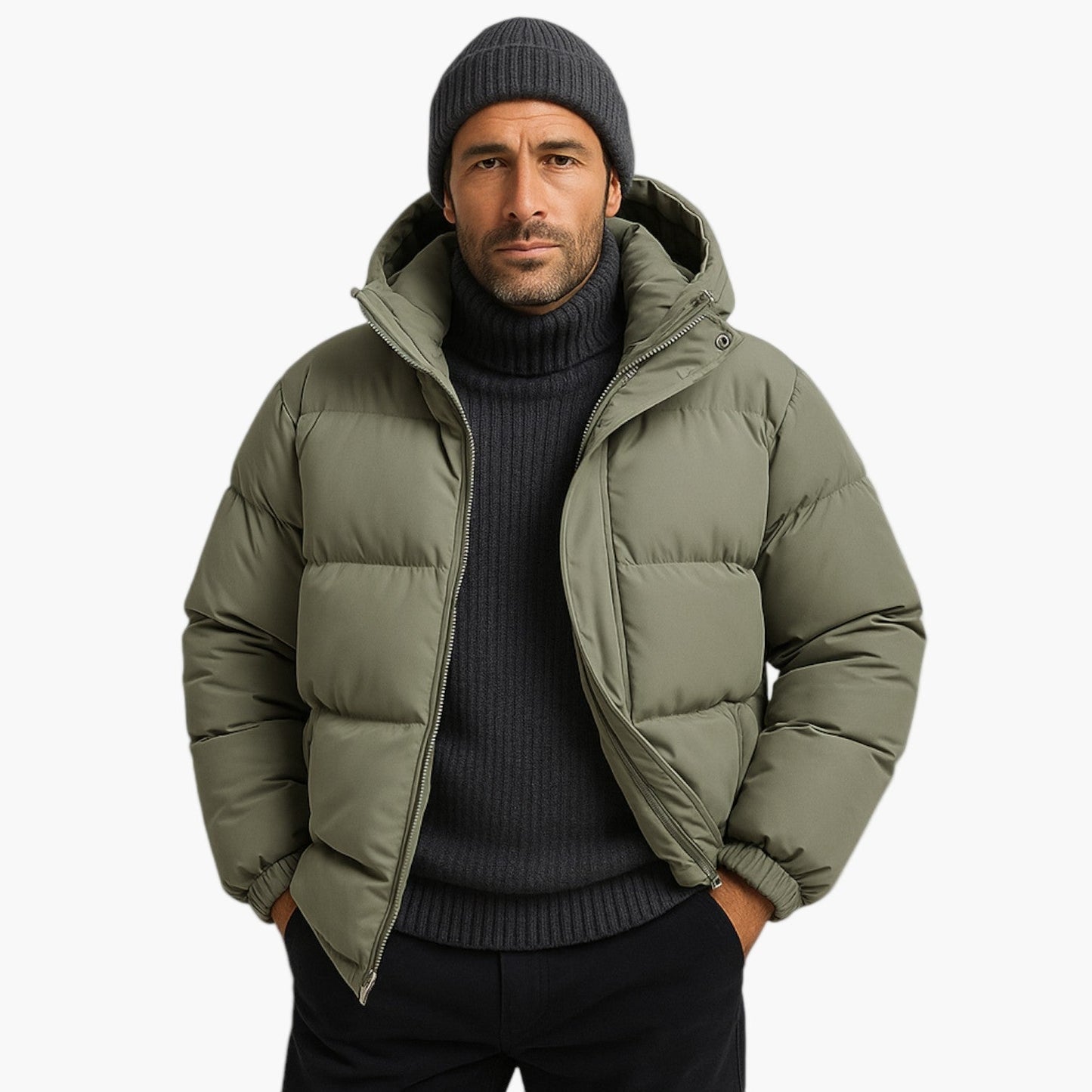 Men's Winter Parka Jacket Windproof Hooded Puffer for Cold Weather