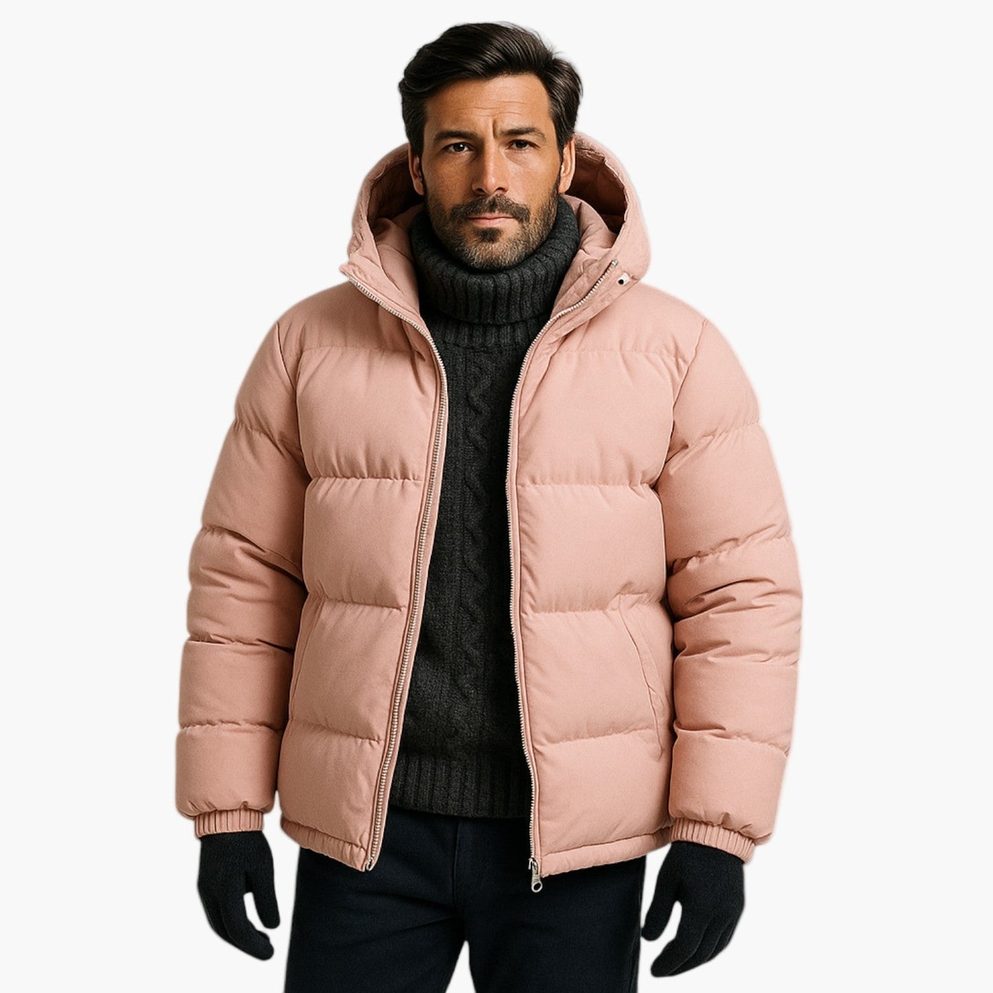 Men's Winter Parka Jacket Windproof Hooded Puffer for Cold Weather