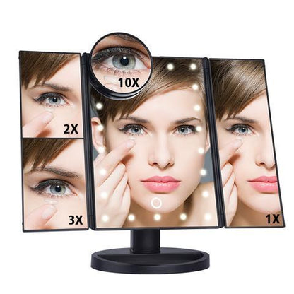 Orion – Driezijdige Opvouwbare Vergrotende Make-up Spiegel met Lamp