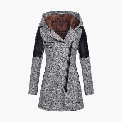 Women's Hooded Asymmetrical Zip Tweed Coat – Modern Winter Outerwear