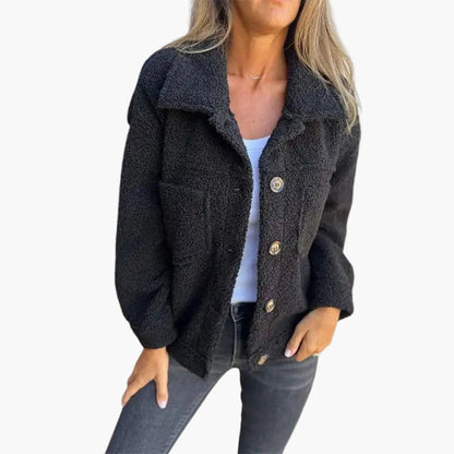 Women's Cozy Sherpa Button-Up Casual Jacket - Oversized Teddy Fleece Style
