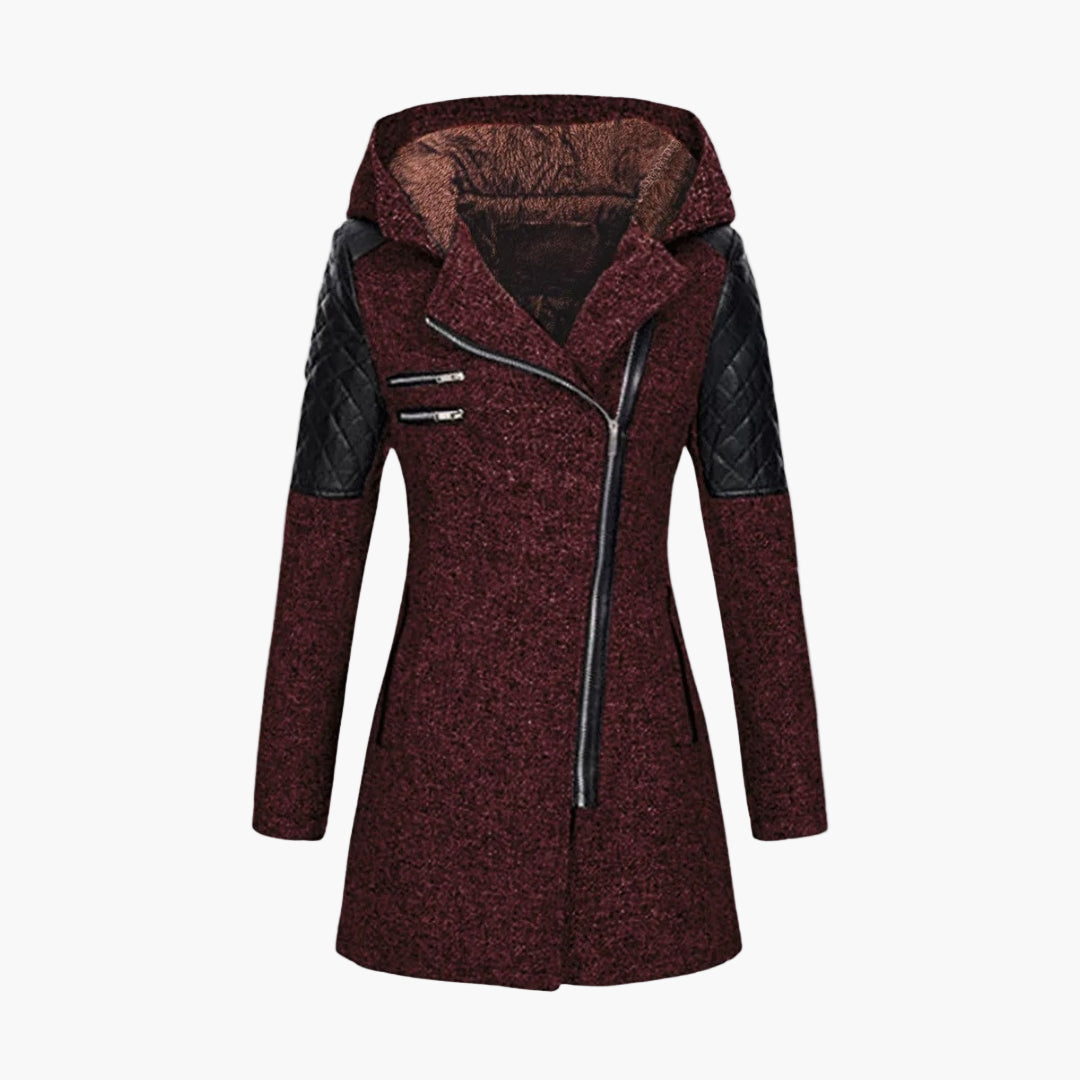 Women's Hooded Asymmetrical Zip Tweed Coat – Modern Winter Outerwear