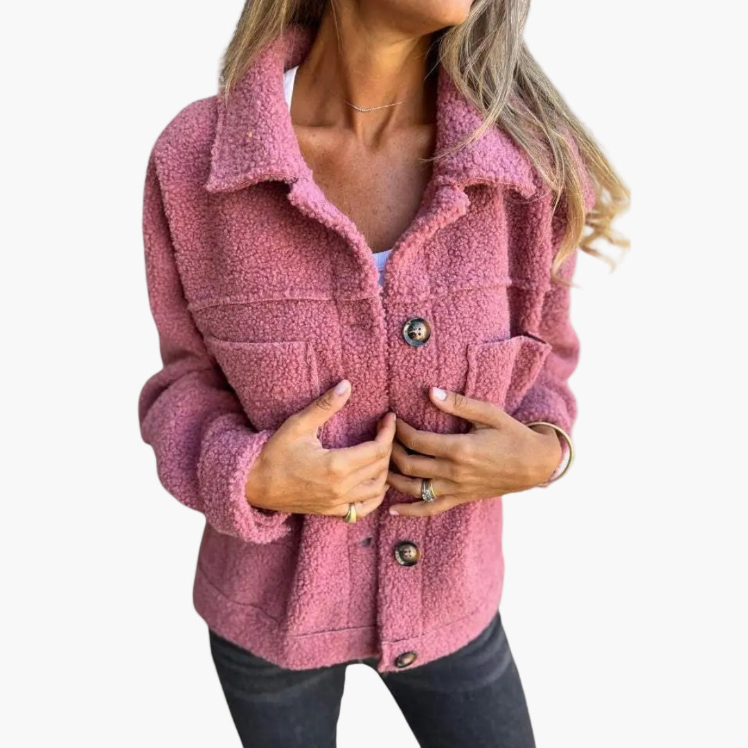 Women's Cozy Sherpa Button-Up Casual Jacket - Oversized Teddy Fleece Style