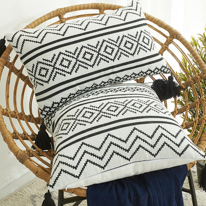 Elysia – Geometrisch Chenille Kussen met Jacquard Kwastje