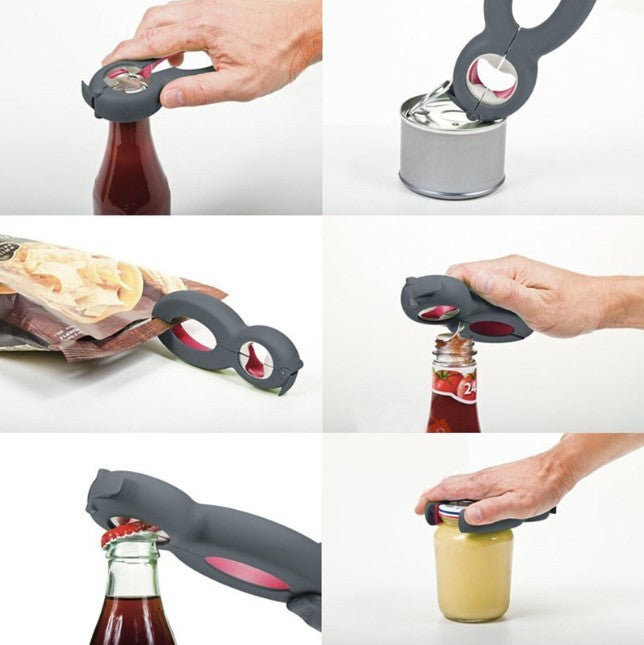 Sebastian – 6 in 1 Creatieve Multifunctionele RVS Blikopener en Flesopener