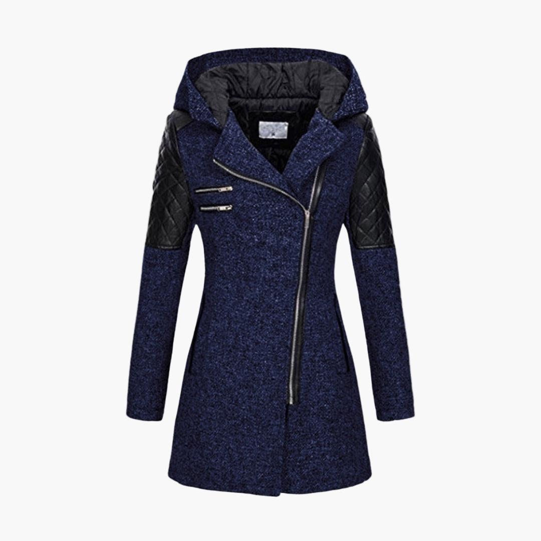 Women's Hooded Asymmetrical Zip Tweed Coat – Modern Winter Outerwear