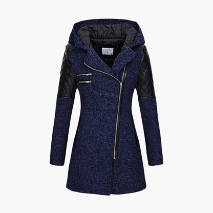 Women's Hooded Asymmetrical Zip Tweed Coat – Modern Winter Outerwear