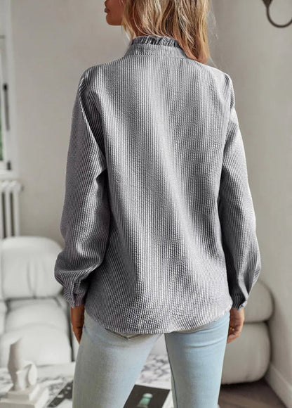 Women's Ruffle Button-Down Casual Shirt – Elegant Everyday Blouse