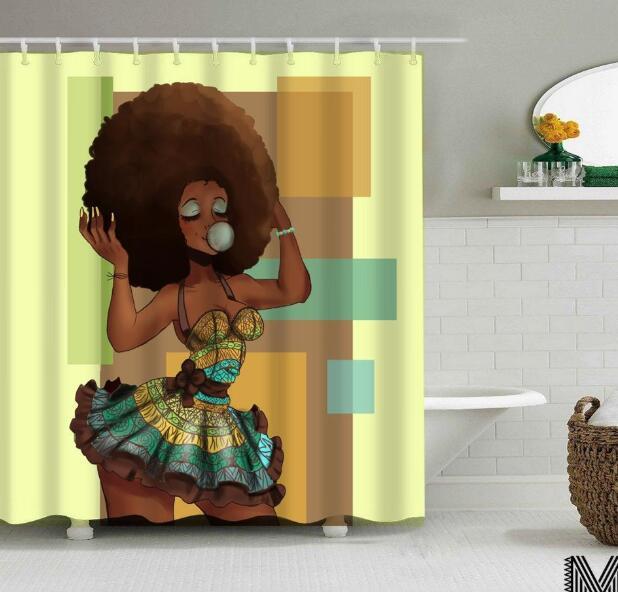 Iris – Douchegordijn met Graffiti Kunst van een Afrikaanse Meisje