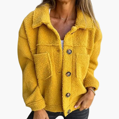 Women's Cozy Sherpa Button-Up Casual Jacket - Oversized Teddy Fleece Style