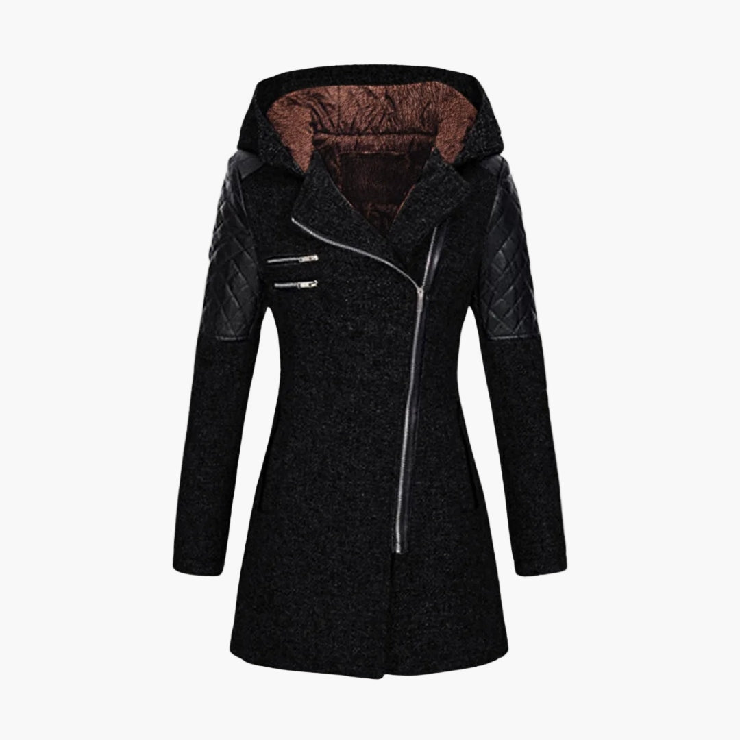 Women's Hooded Asymmetrical Zip Tweed Coat – Modern Winter Outerwear