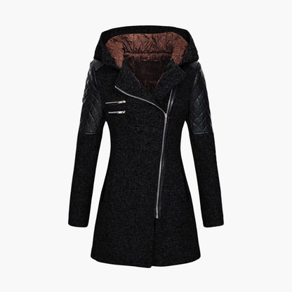Women's Hooded Asymmetrical Zip Tweed Coat – Modern Winter Outerwear