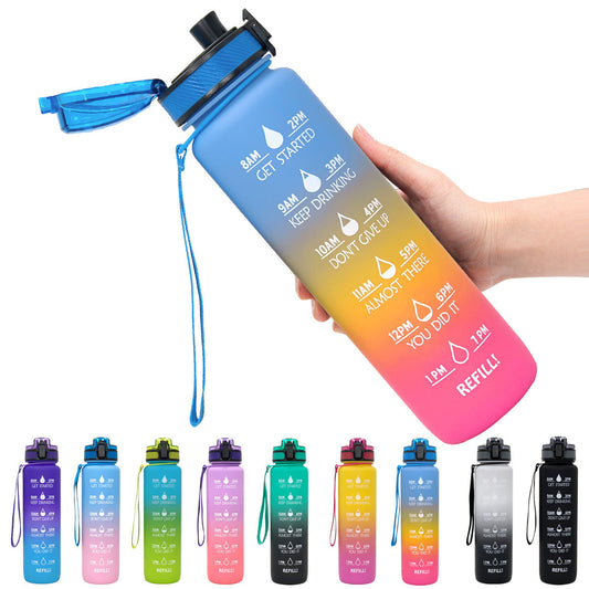 1L Motiverende Drinkfles met Tijdmarkeringen – Lekvrije BPA-vrije Tritan Sportfles – Kleurovergang Design