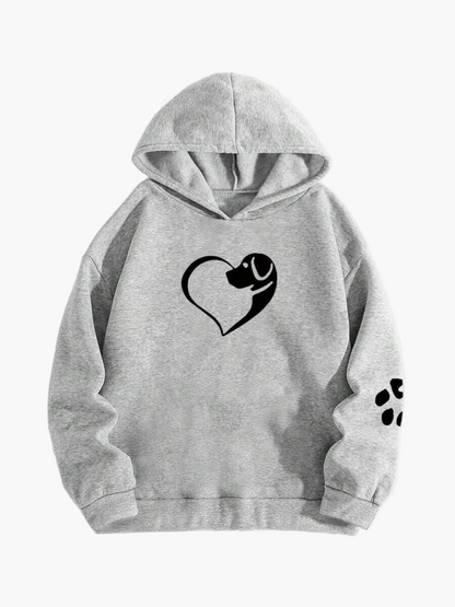 Women's Dog Lover Casual Hoodie with Heart and Paw Print – Charity Support