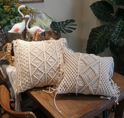 Rook – Handgeweven Macrame Katoenen Kussenhoes