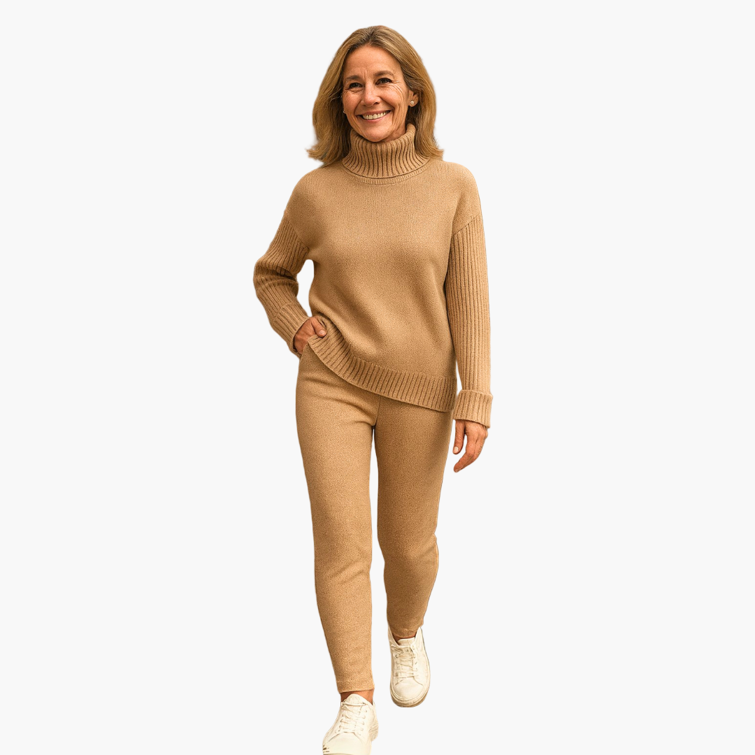 Women's Relaxed Fit Turtleneck Knit Loungewear Set – Cozy Everyday Style