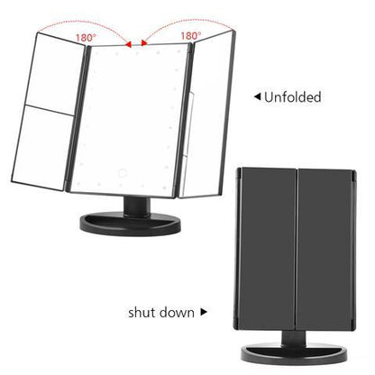 Orion – Driezijdige Opvouwbare Vergrotende Make-up Spiegel met Lamp