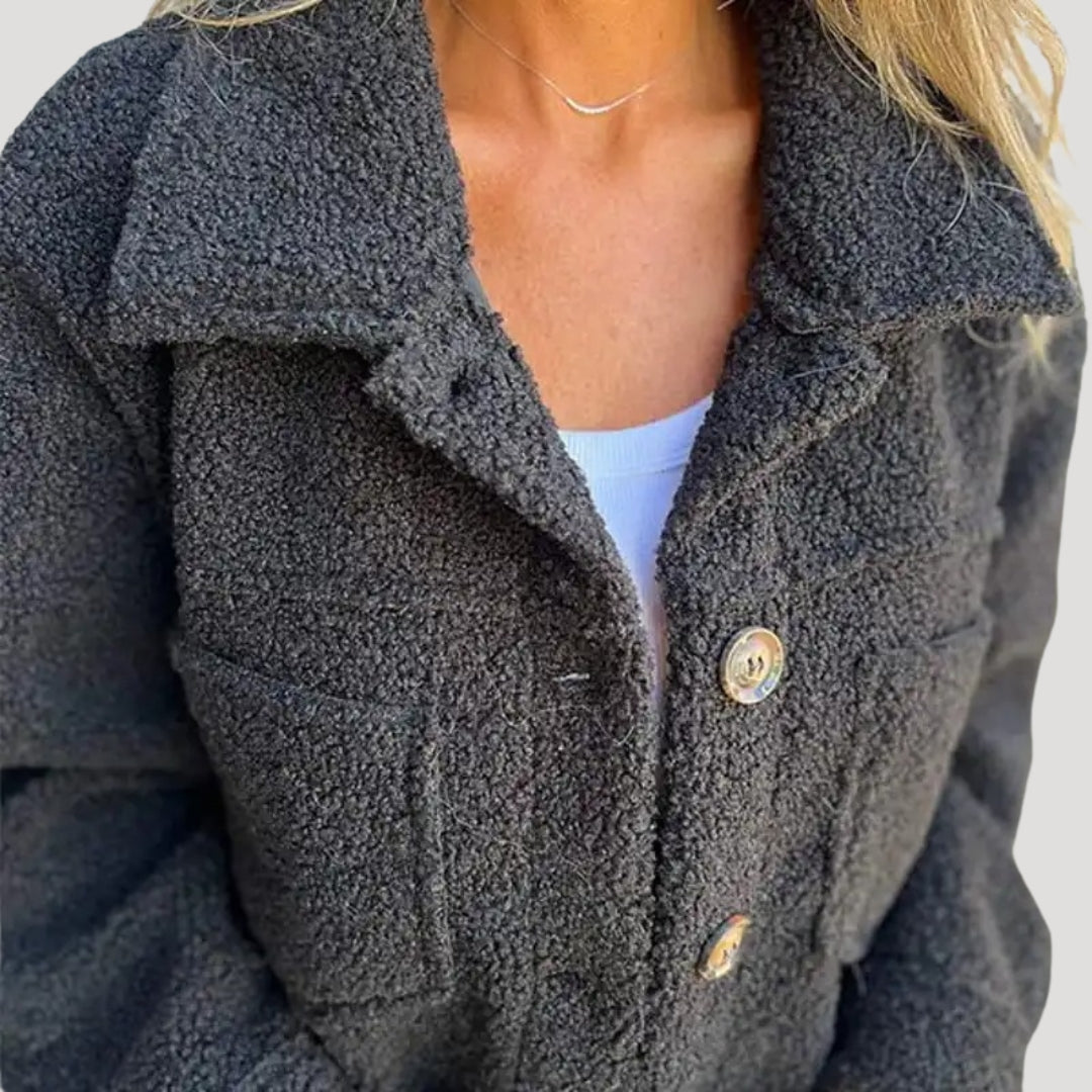Women's Cozy Sherpa Button-Up Casual Jacket - Oversized Teddy Fleece Style