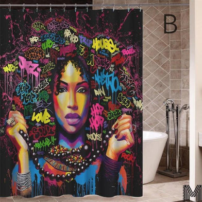 Iris – Douchegordijn met Graffiti Kunst van een Afrikaanse Meisje