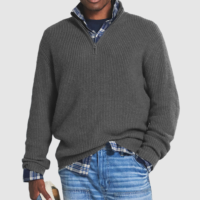 Men's Quarter-Zip Ribbed Knit Business Casual Sweater