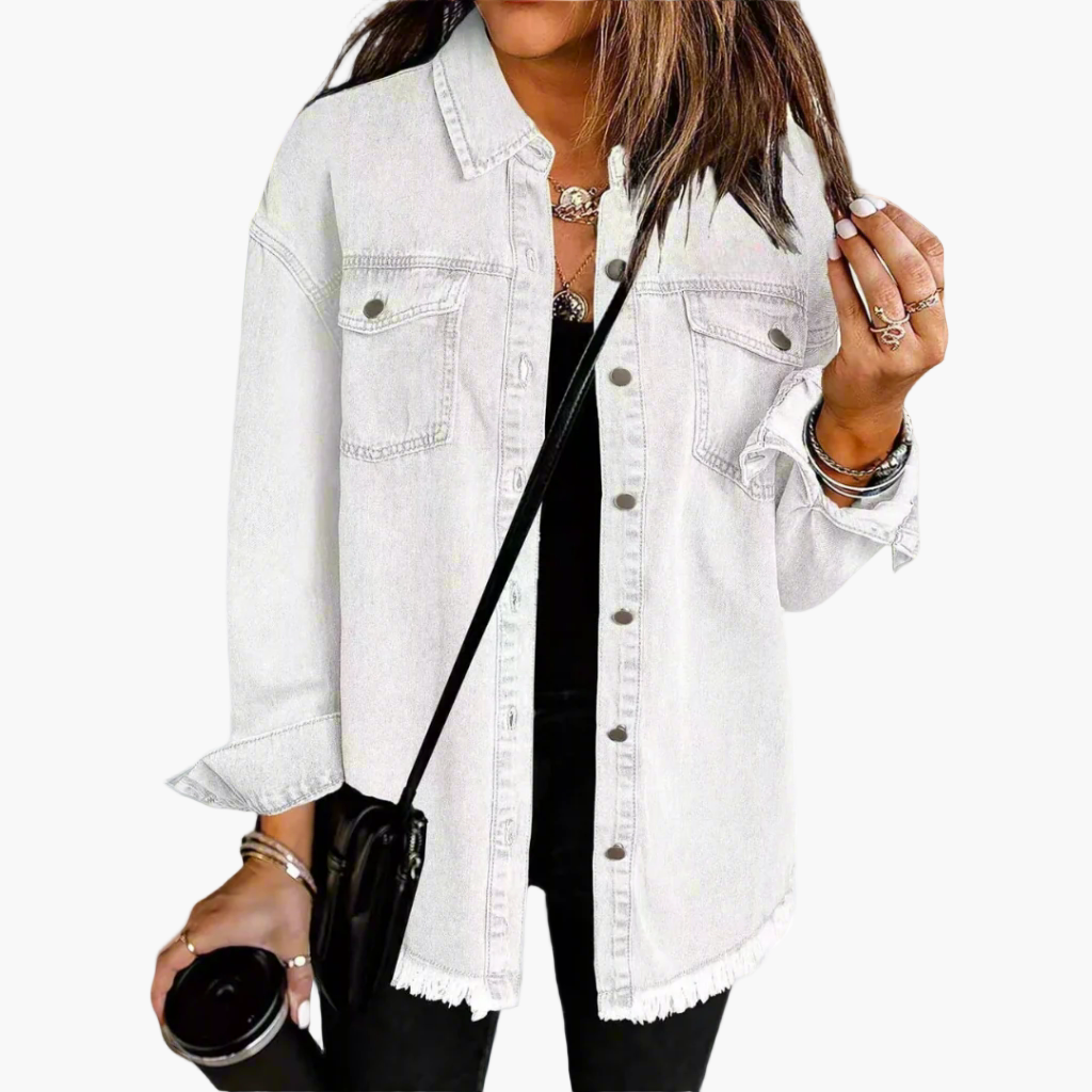 Women's Casual Button Front Denim Shirt Jacket – Relaxed Fit Street Style Layer