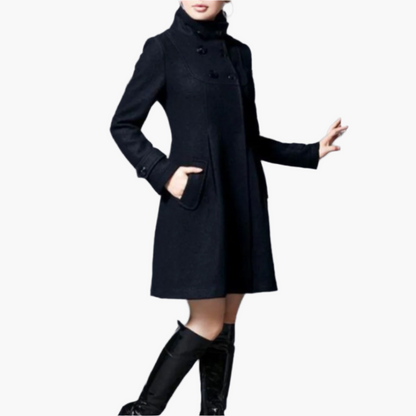 Women's Elegant Hooded Winter Coat with Double-Breasted Buttons – Stylish Warm Overcoat for Cold Weather