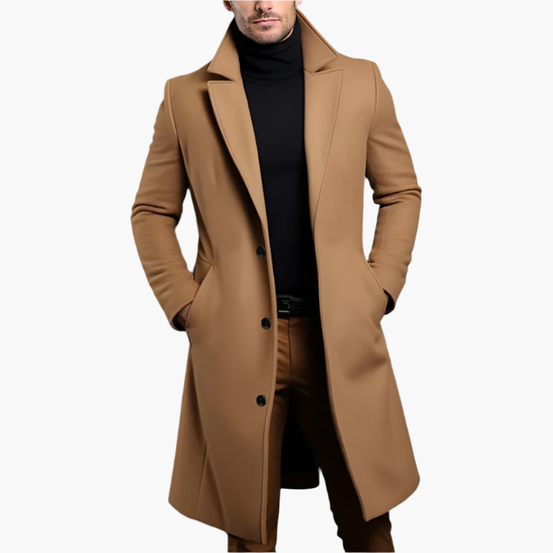 Men's Classic Long Overcoat – Elegant Winter Business and Casual Style