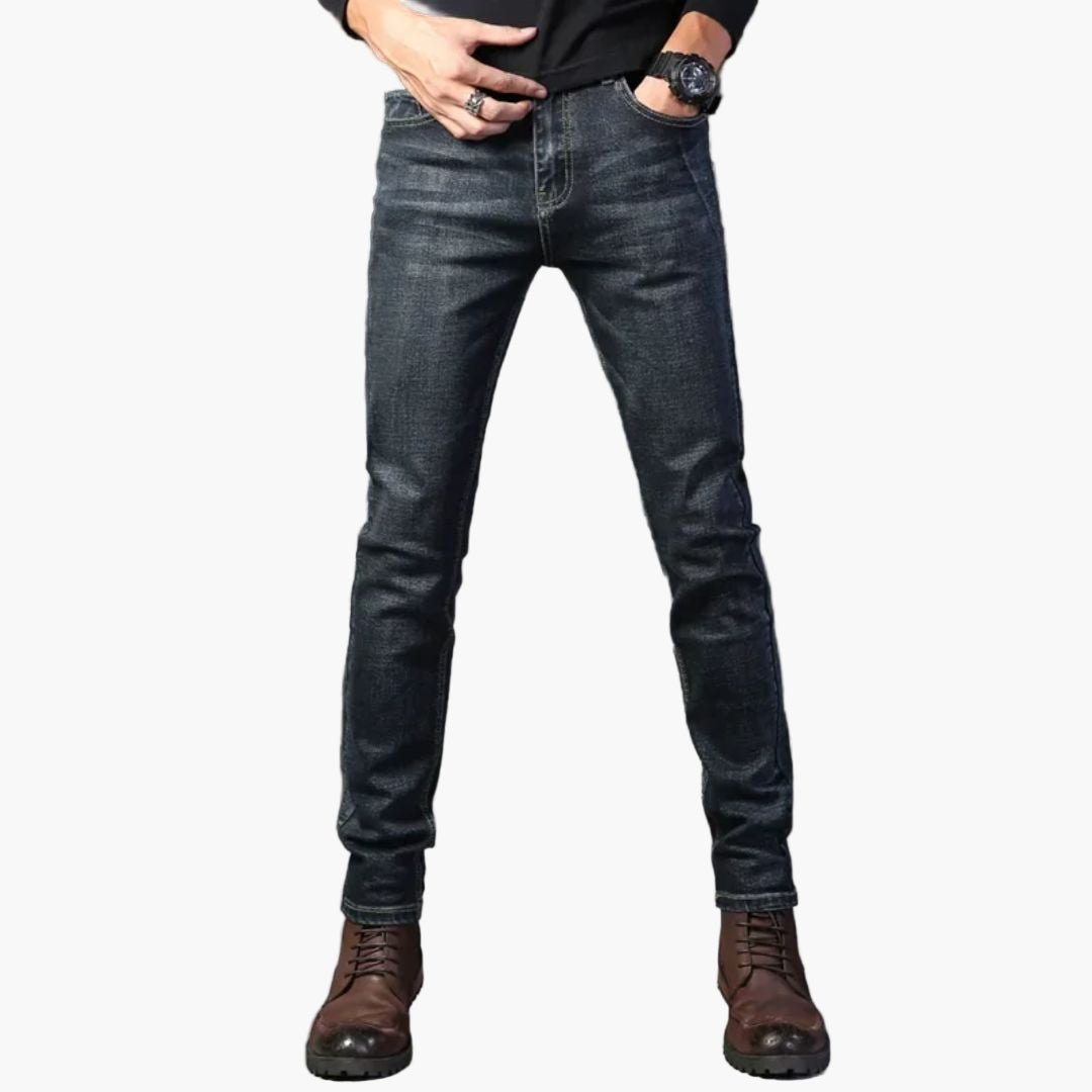 Men's Classic Slim Traveler Jeans - Casual Straight Fit Stretch Denim