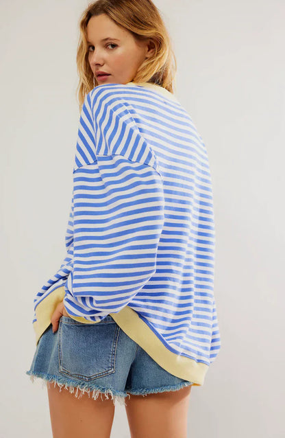 Women's Oversized Striped Relaxed Pullover Sweater for Casual Layering