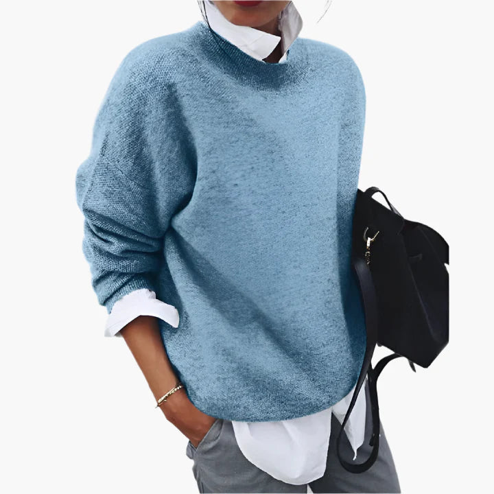 Women's Relaxed Fit Crew Neck Sweater – Casual Elegant Pullover Top